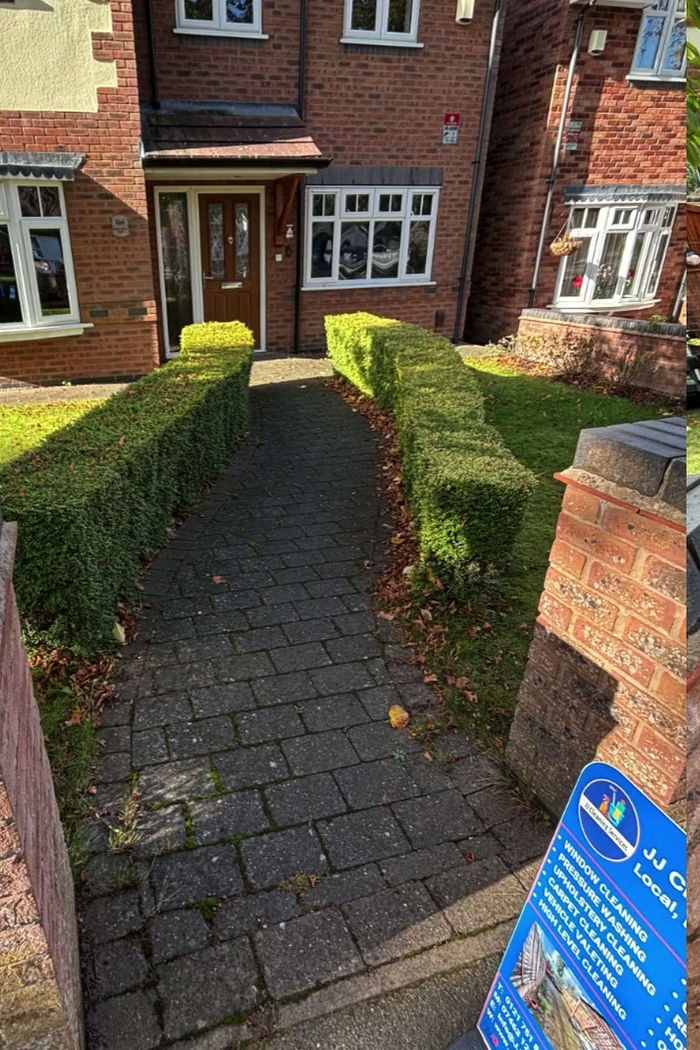 Driveway and garden path pressure washing before and after comparison