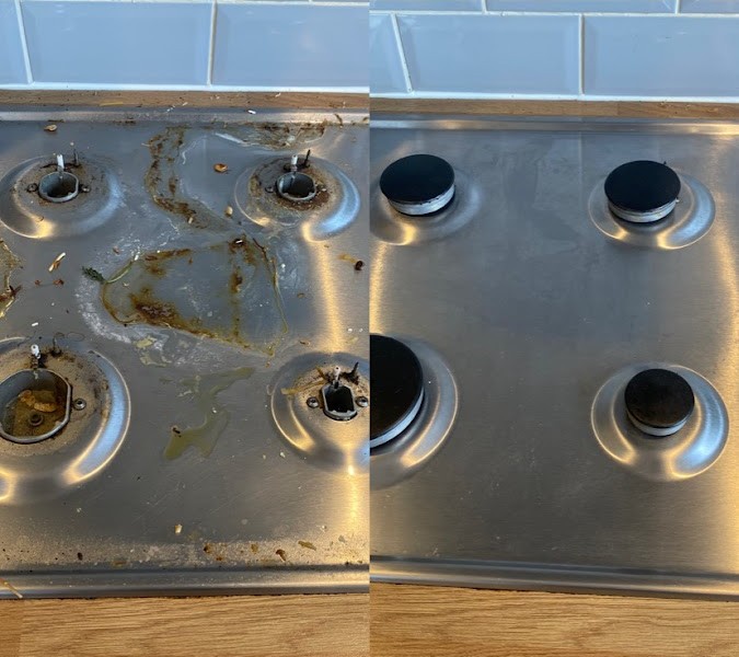 Gas hob before and after degreasing